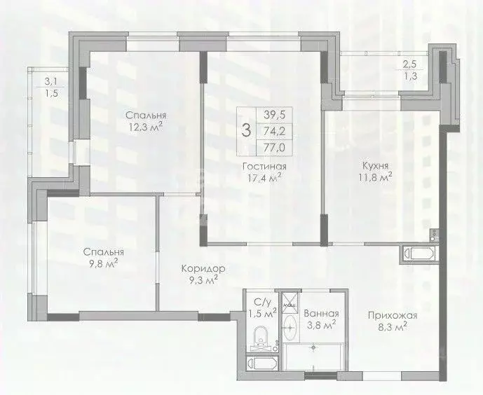 3-к кв. Липецкая область, Липецк Московская ул. (77.0 м) - Фото 2