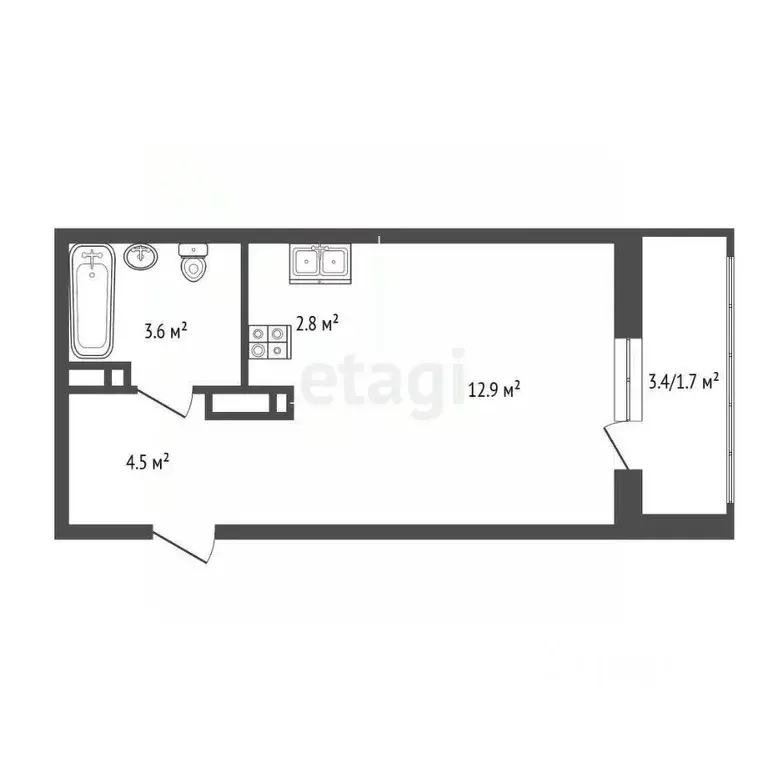 Студия Пермский край, д. Кондратово ул. Водопроводная, 4А (25.5 м) - Фото 1