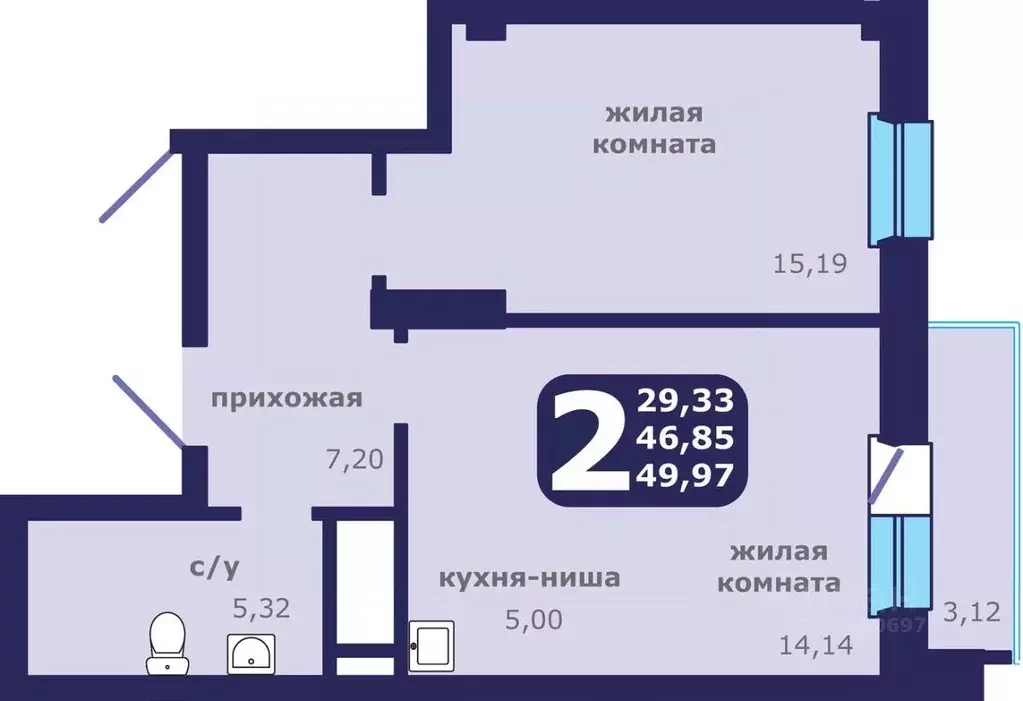 2-к кв. Красноярский край, Красноярск ул. Шевченко, 1 (49.97 м) - Фото 0