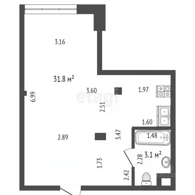Студия Москва Балтийская ул., 15 (25.0 м) - Фото 2