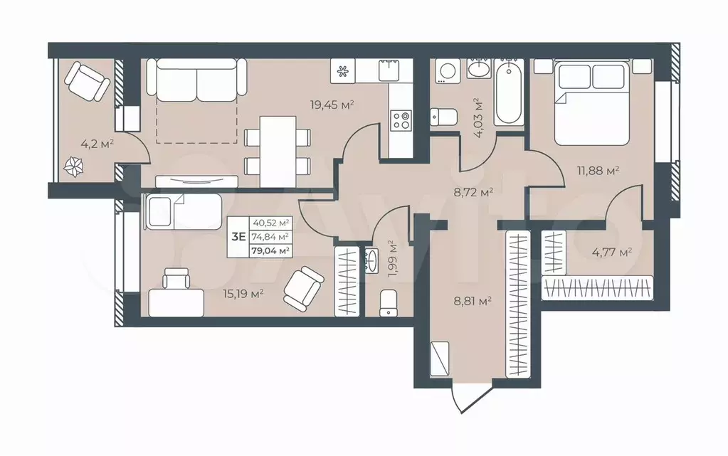 3-к. квартира, 79 м, 5/8 эт. - Фото 0