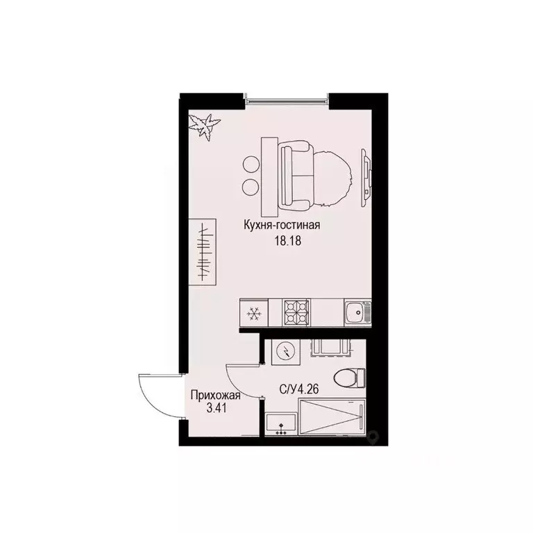 Квартира, студия, 25.85 м - Фото 0
