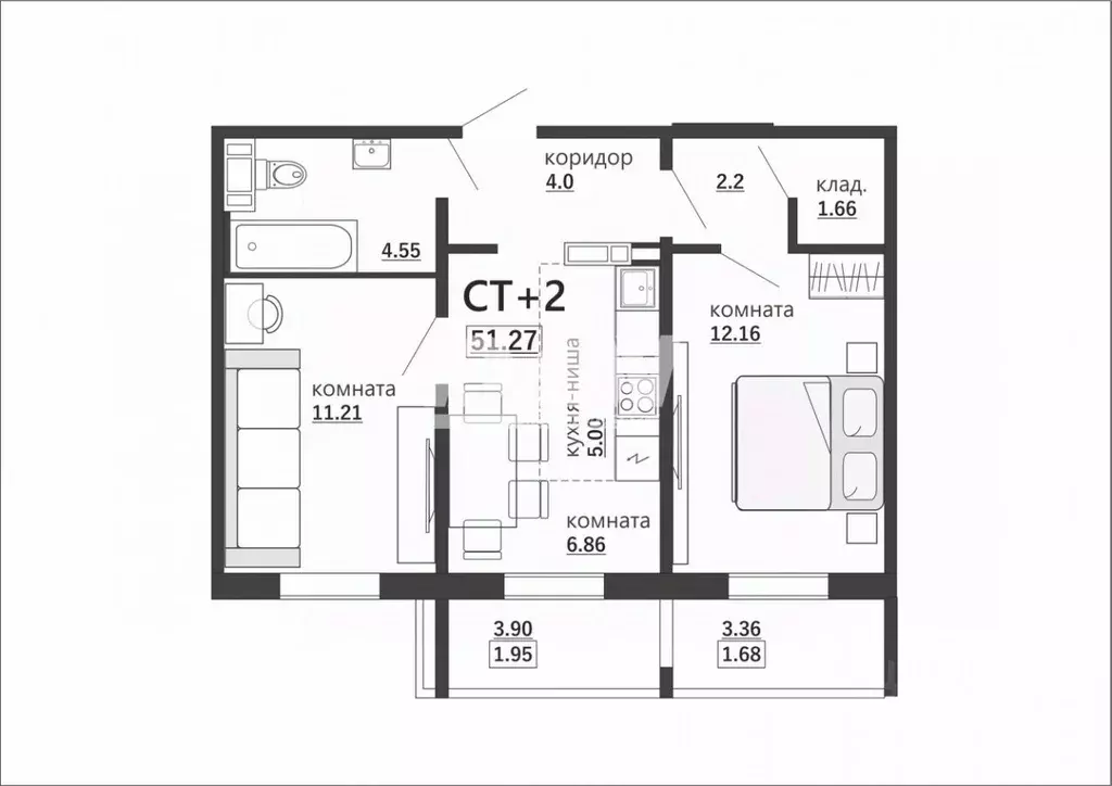2-к кв. Челябинская область, Челябинск Артиллерийская ул., 97 (51.27 ... - Фото 2