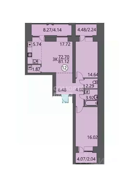 3-к кв. Томская область, Томский район, д. Кисловка, Левобережный мкр ... - Фото 2