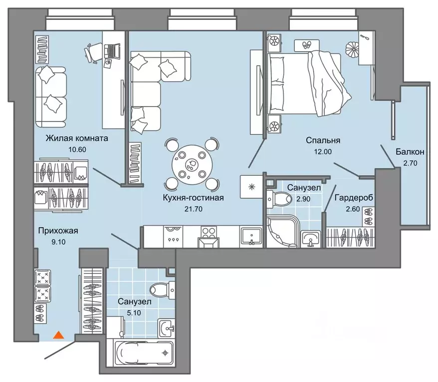 2-к кв. Пермский край, Пермь ул. Дзержинского, 31Б (65.0 м) - Фото 2