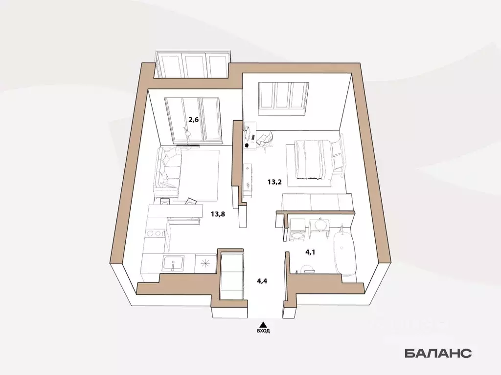 1-к кв. Тюменская область, Тюмень ул. Республики, 204к15 (35.5 м) - Фото 1