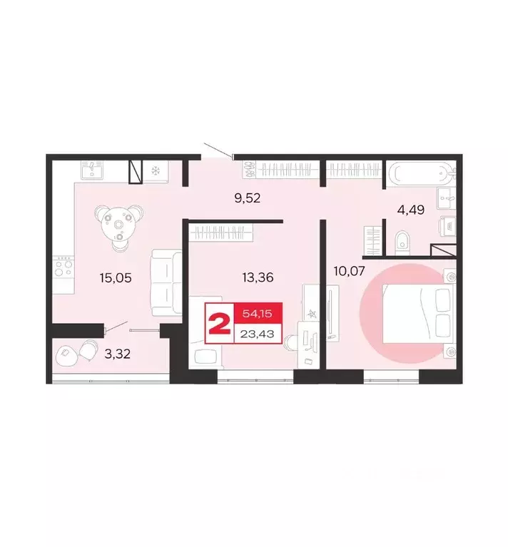 2-к кв. Брянская область, Брянск ул. Ильи Иванова (54.15 м) - Фото 1