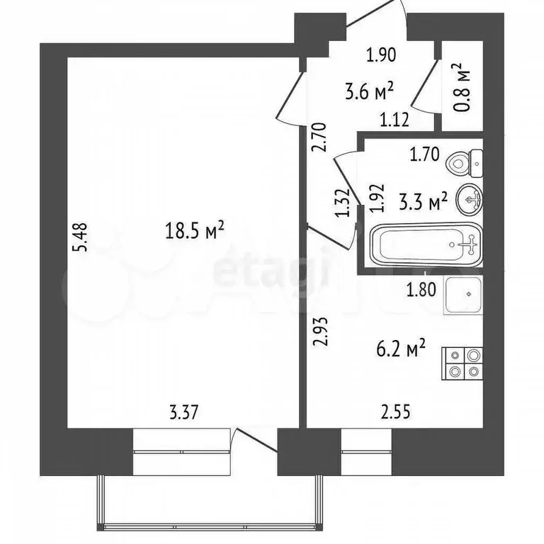 1-к. квартира, 30,9 м, 4/5 эт. - Фото 0