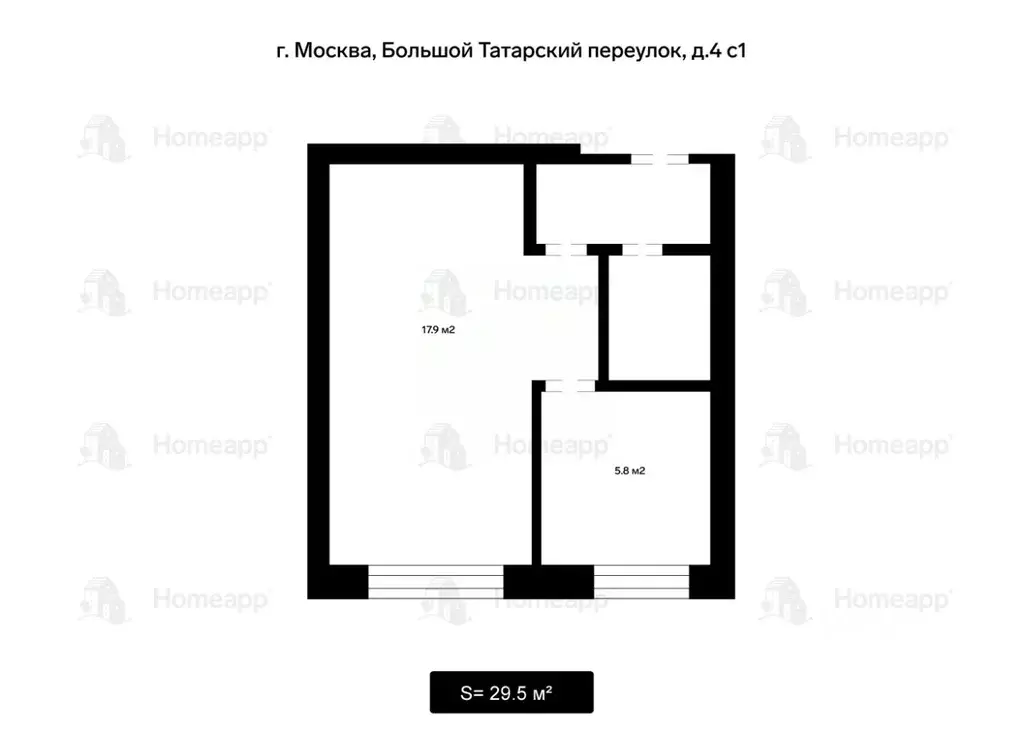 1-к кв. Москва Большой Татарский пер., 4С1 (29.5 м) - Фото 1