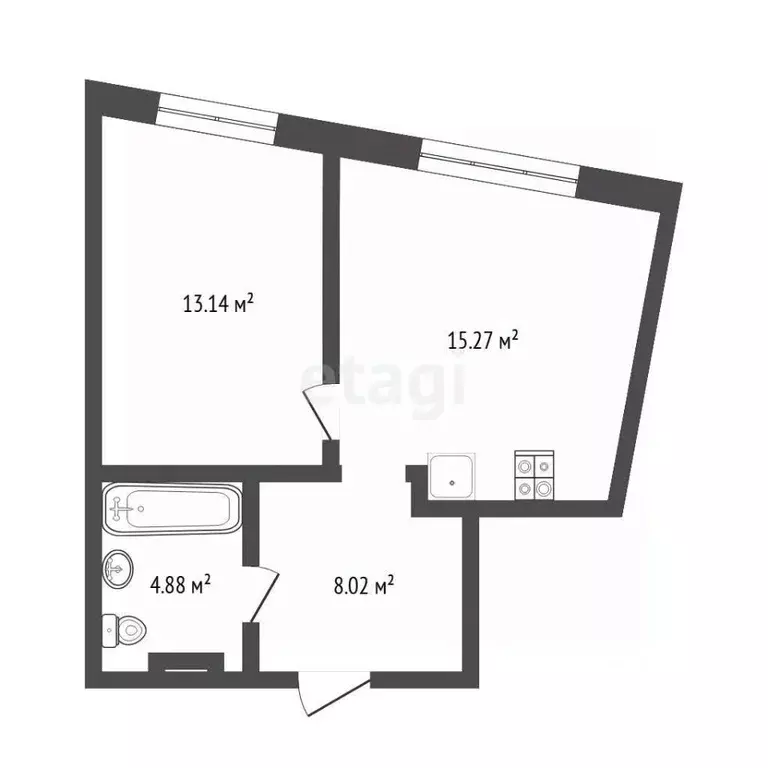 1-к кв. Тюменская область, Тюмень ул. Ю.-Р.Г. Эрвье, 38 (45.6 м) - Фото 2