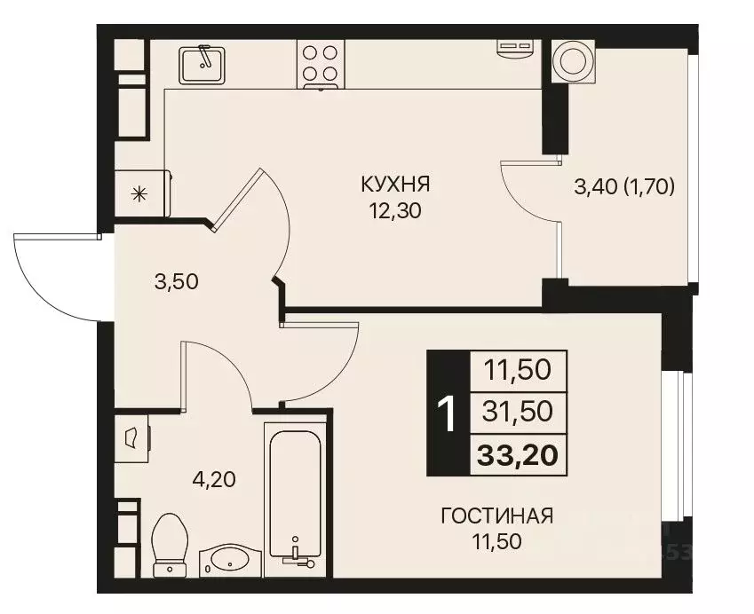 1-к кв. Ростовская область, Ростов-на-Дону Эстет жилой комплекс (33.2 ... - Фото 1