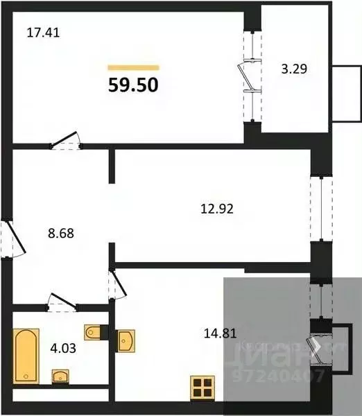 2-к кв. Воронежская область, Воронеж наб. Чуева, 7 (59.5 м) - Фото 0