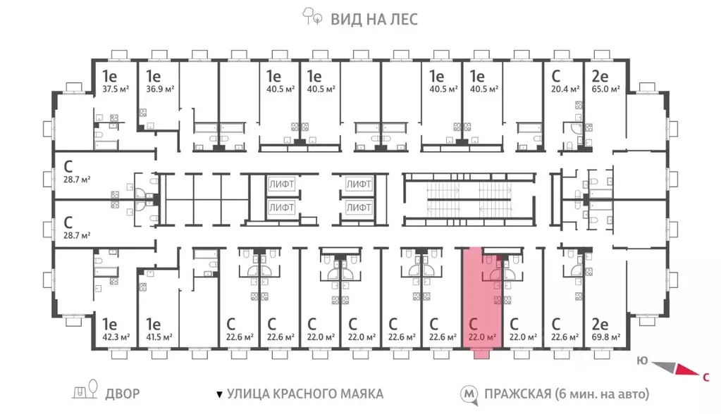 Студия Москва Парксайд жилой комплекс, 2 (22.0 м) - Фото 1