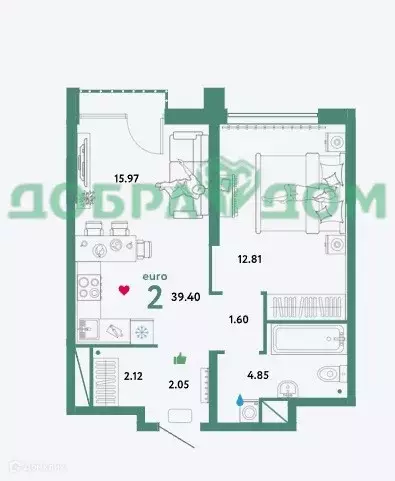 Продаётся 1-к квартира, 39.4 м - Фото 0