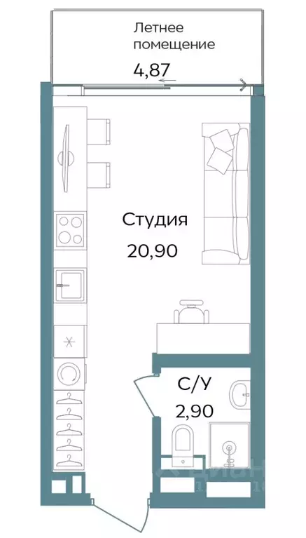 Студия Крым, Саки ул. Морская (28.67 м) - Фото 0