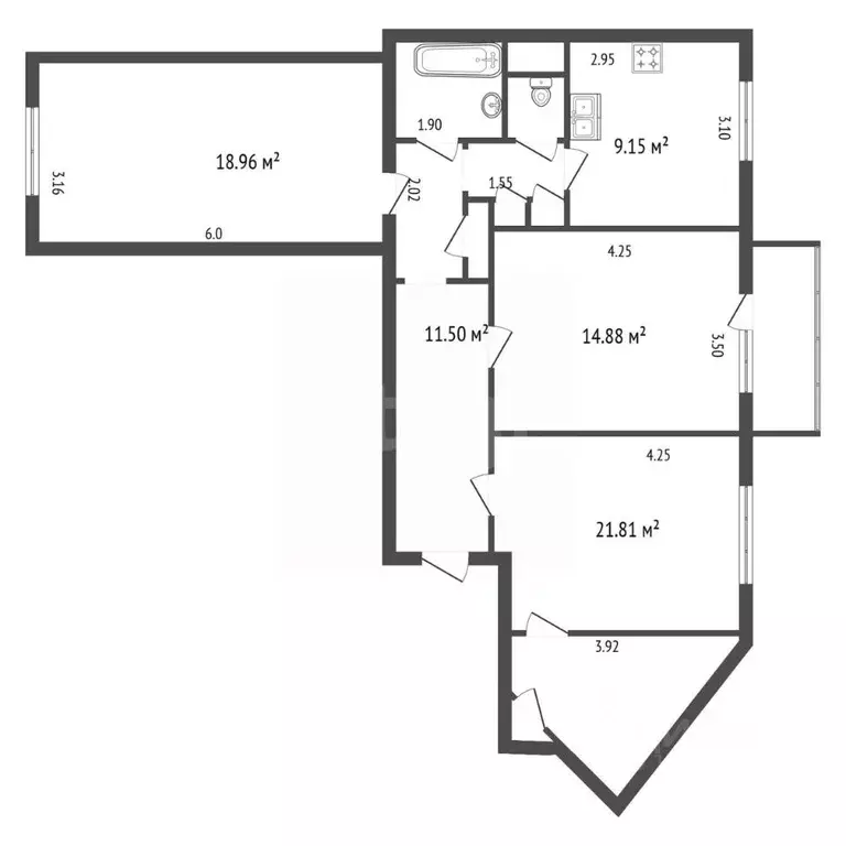3-к кв. Санкт-Петербург Краснопутиловская ул., 14/12 (81.7 м) - Фото 2