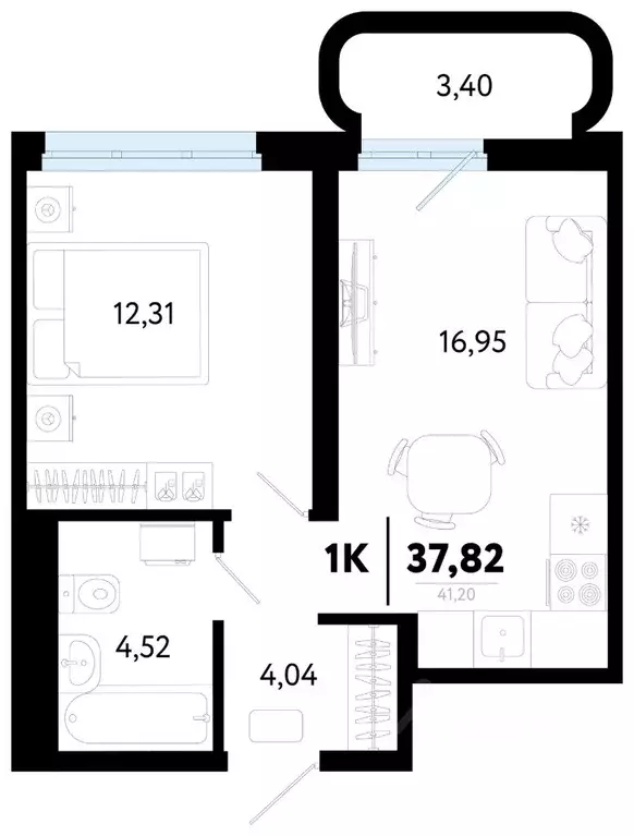1-к кв. Тюменская область, Тюмень ул. Василия Малкова, 32 (37.82 м) - Фото 1