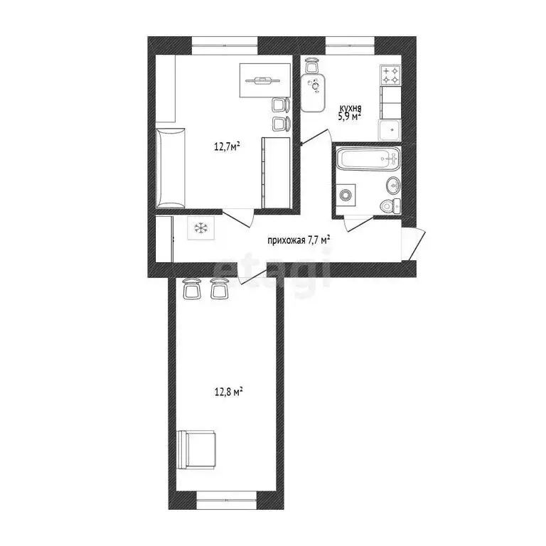 2-комнатная квартира: Белгород, улица Победы, 66 (42 м) - Фото 1