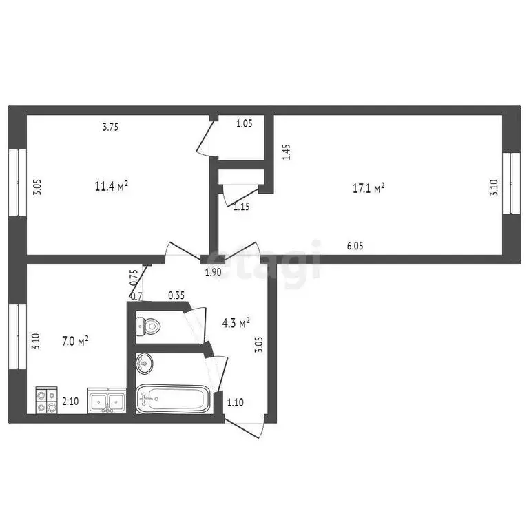 2-комнатная квартира: Дмитров, микрорайон ДЗФС, 5 (44.3 м) - Фото 1