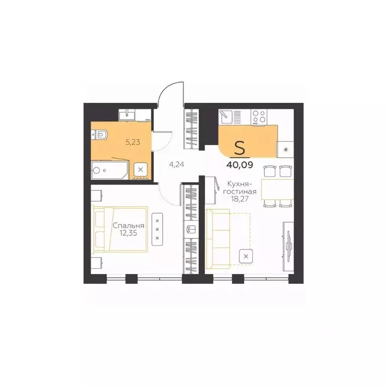 1-к кв. Тульская область, Тула городской округ, пос. Молодежный 10 ... - Фото 1