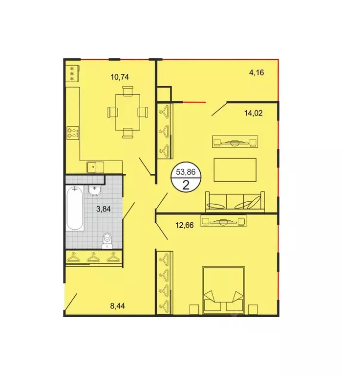 2-к кв. Ставропольский край, Ставрополь № 15 мкр,  (53.86 м) - Фото 1