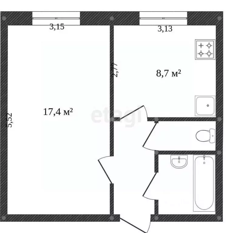 1-к кв. Белгородская область, Белгород ул. Мичурина, 52 (32.0 м) - Фото 1