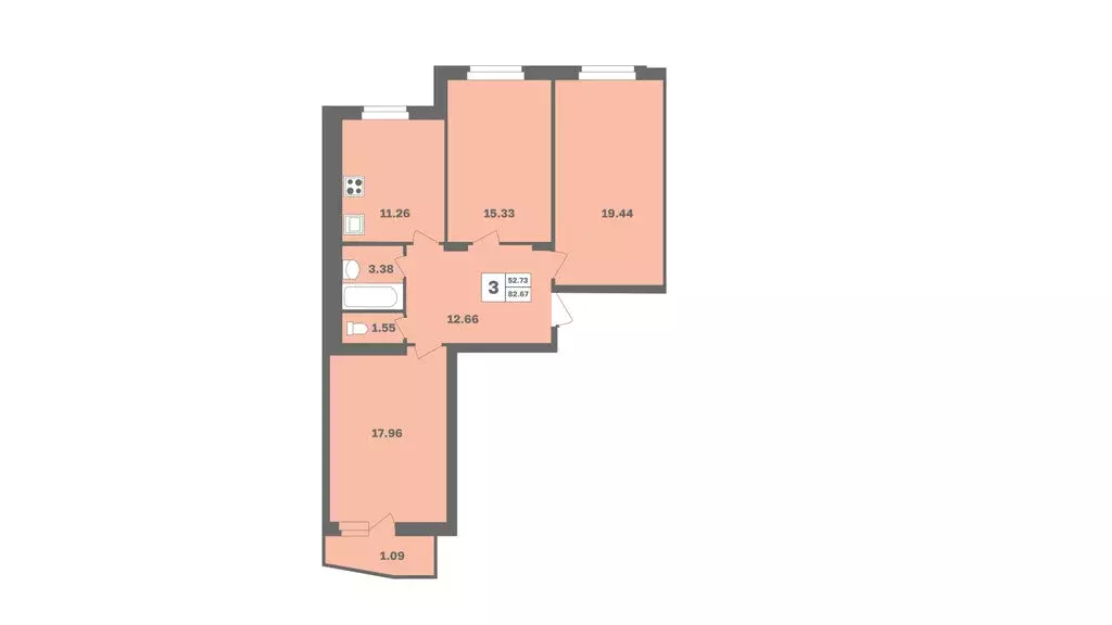 3-комнатная квартира: Уфа, улица Рашита Нигмати, 12 (84.3 м) - Фото 1