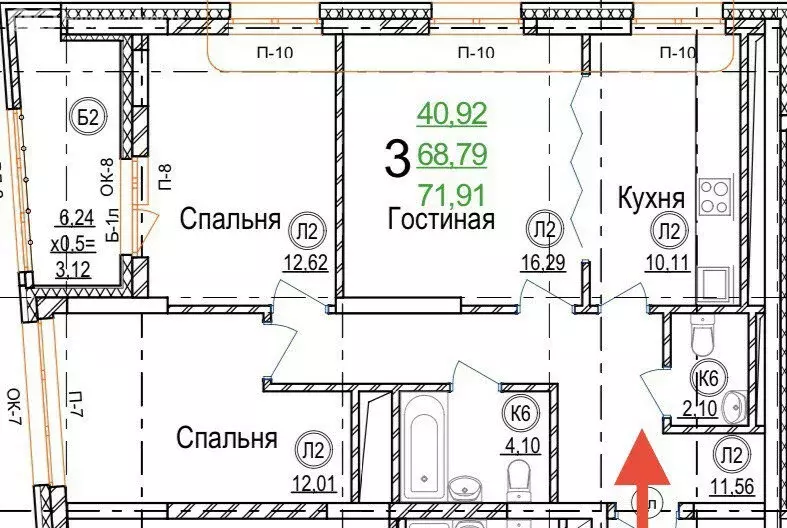 3-комнатная квартира: Уфа, улица Рихарда Зорге, 71А (72.1 м) - Фото 1