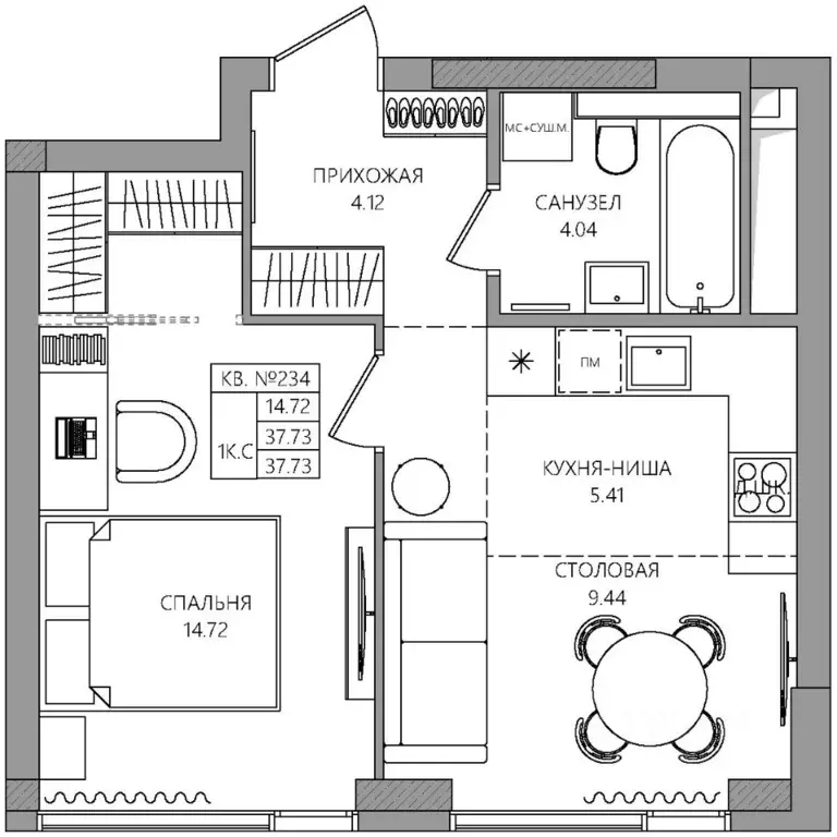 1-к кв. Пермский край, Пермь Баковый пер., 5 (37.73 м) - Фото 1