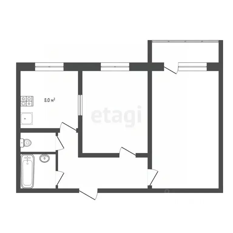 2-к кв. Тамбовская область, Тамбов ул. Карла Маркса, 176 (52.6 м) - Фото 2