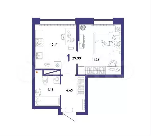 1-к. квартира, 30 м, 12/16 эт. - Фото 1
