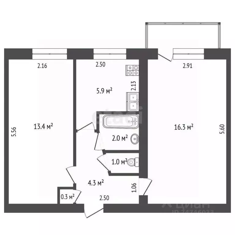 2-к кв. Крым, Евпатория ул. Конституции, 9 (43.2 м) - Фото 2
