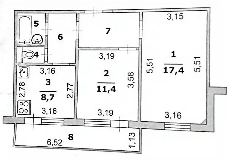 2-к кв. Белгородская область, Белгород ул. Есенина, 48 (51.1 м) - Фото 2