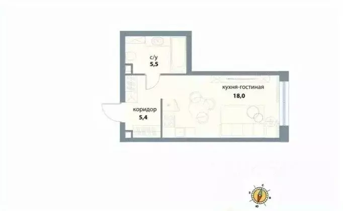 Студия Москва ул. Василия Ланового, 7 (28.9 м) - Фото 2