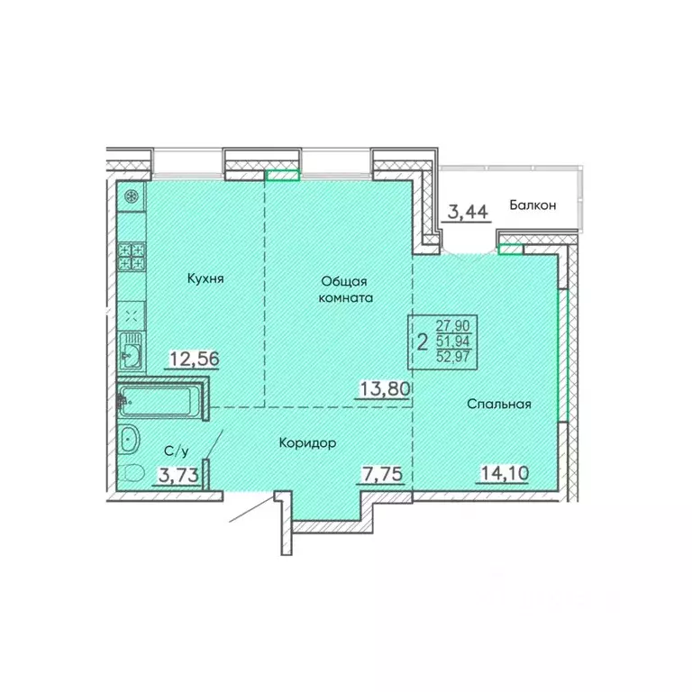 2-к кв. Бурятия, Улан-Удэ Энергетик мкр,  (52.97 м) - Фото 1