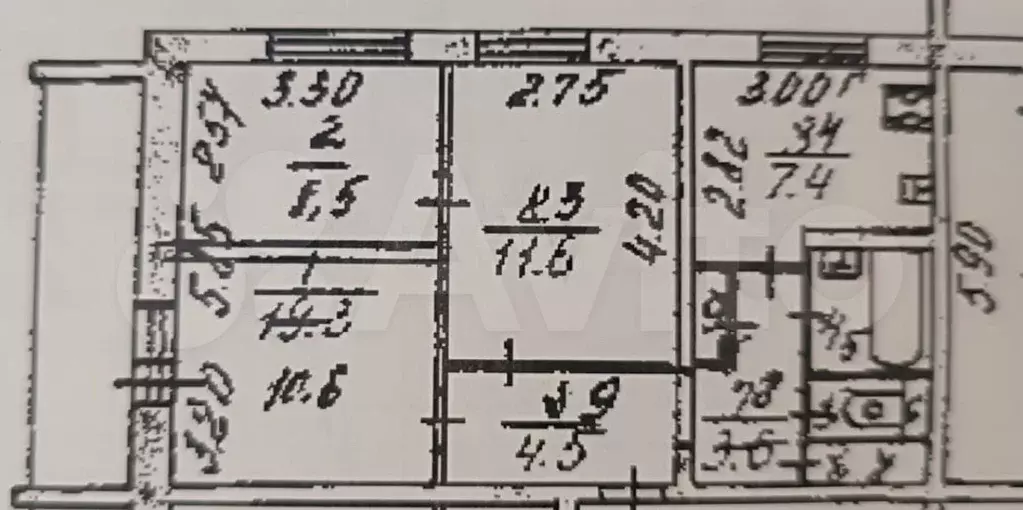 3-к. квартира, 51,5 м, 3/9 эт. - Фото 0