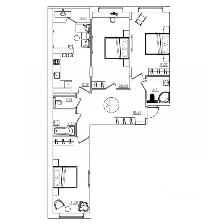 3-к кв. Курская область, Курск Усадебная ул., 2А (106.01 м) - Фото 2