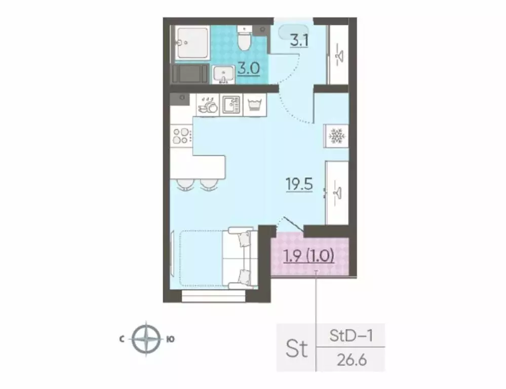 Квартира-студия: Санкт-Петербург, Чарушинская улица, 32 (26.6 м) - Фото 0