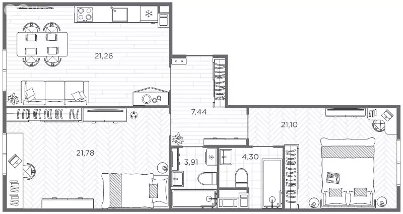 2-комнатная квартира: Санкт-Петербург, проспект Бакунина, 33 (79.9 м) - Фото 1