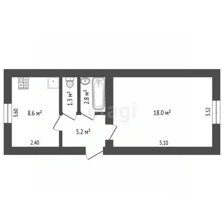 1-к кв. Ростовская область, Батайск Октябрьская ул., 120А (35.9 м) - Фото 2