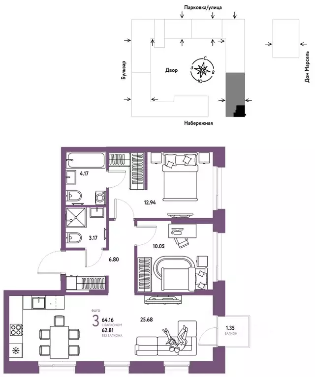 3-к кв. Тюменская область, Тюмень Береговая ул., 100к2 (64.16 м) - Фото 1
