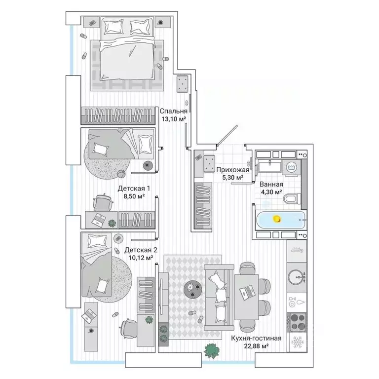 3-к кв. Приморский край, Владивосток Гринвуд жилой комплекс (65.6 м) - Фото 1