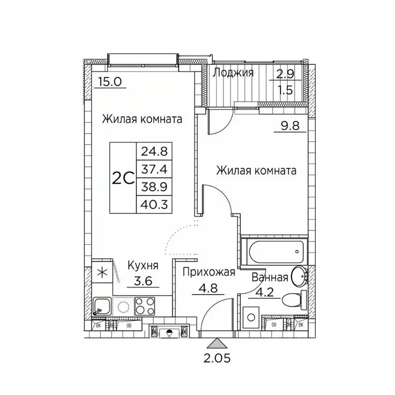 2-к кв. Приморский край, Владивосток ул. Расула Гамзатова, 7к2 (40.3 ... - Фото 1