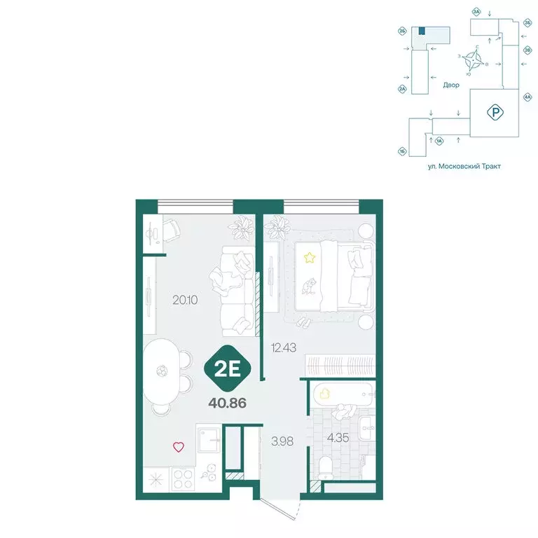 2-комнатная квартира: Тюмень, жилой комплекс Сибирский (40.86 м) - Фото 1