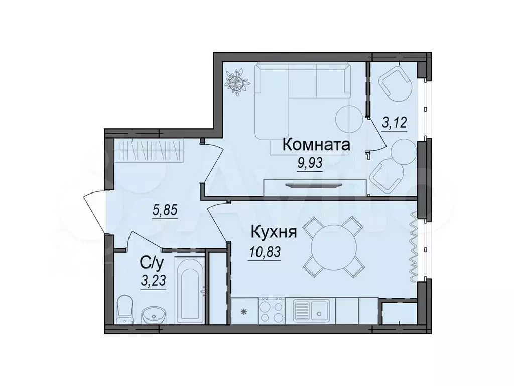 1-к. квартира, 29,2 м, 6/10 эт. - Фото 0