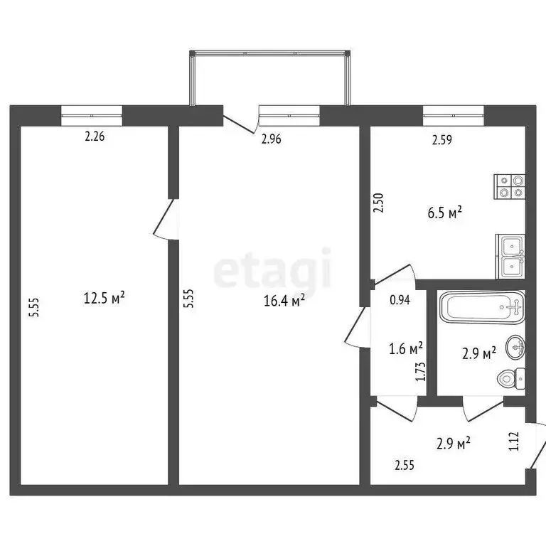 2-комнатная квартира: Пролетарский, Школьная улица, 12 (40.5 м) - Фото 1