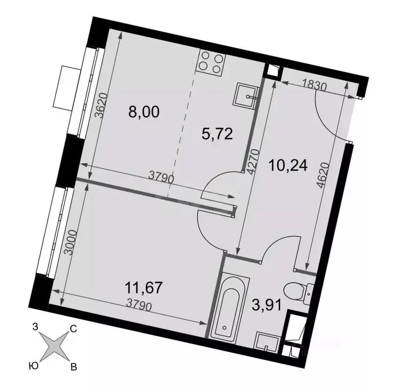 2-к кв. Москва № 3 кв-л, 6к2 (39.58 м) - Фото 2