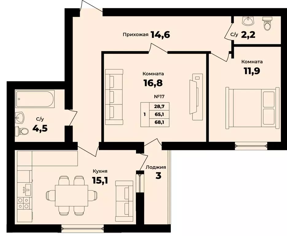 2-комнатная квартира: Калининградская область, Гурьевский ... - Фото 1