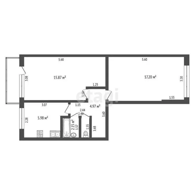 2-комнатная квартира: Шебекино, Парковая улица, 8 (47.7 м) - Фото 1