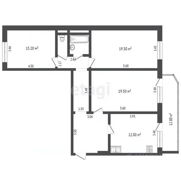 3-к кв. Тюменская область, Тюмень Широтная ул., 104к1 (91.2 м) - Фото 1